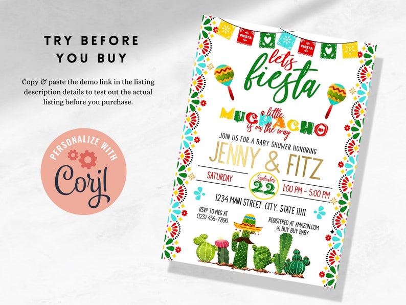 Editable Fiesta Baby Shower Invitation, Fiesta Baby Shower, Baby Shower