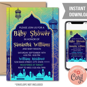Invito per baby shower a tema marocchino Arabian Nights, invito per baby shower a tema marocchino