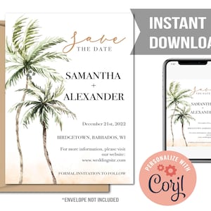 Tropical Palm Trees Save the Date, Tropical Themed Save The Date Invitation