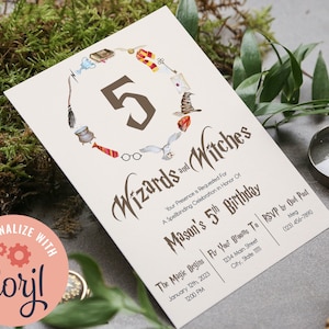 PRINTABLE Editable Wizard and Witch Birthday Invitation, Magical Birthday Invitation, Harry Birthday Invitation