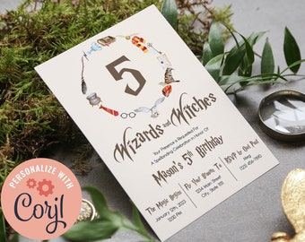 PRINTABLE Editable Wizard and Witch Birthday Invitation, Magical Birthday Invitation, Harry Birthday Invitation