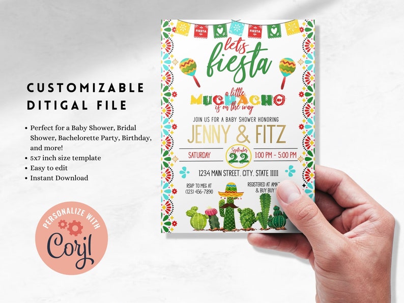 Editable Fiesta Baby Shower Invitation, Fiesta Baby Shower, Baby Shower