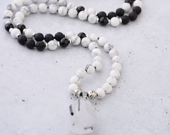 The Ambition Mala - Howlite, Tourmaline, and Lava Beaded Mala