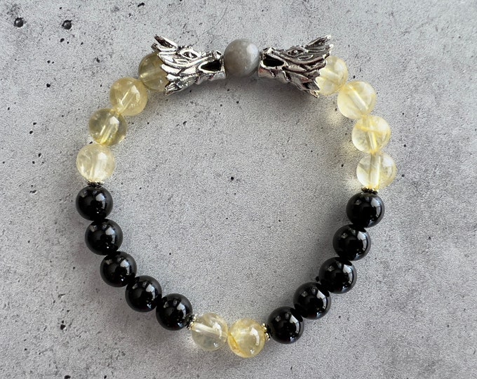 Follow Your Dreams - Citrine, Onyx, Labradorite Beaded Dragon Head Bracelet