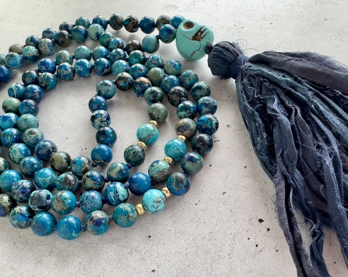 The Emotional Healing Mala - Blue Sea Sediment Jasper and Turquoise