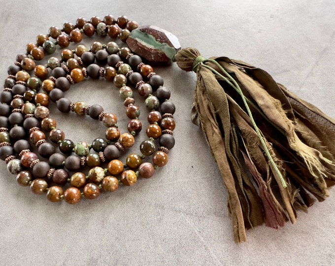 The Mala of Positive Thinking - Golden Turquoise and Ebony Sandalwood