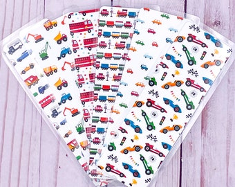 Laminated Vehicle Bookmarks: Handmade Double Sided Train, Racecar, Firetruck