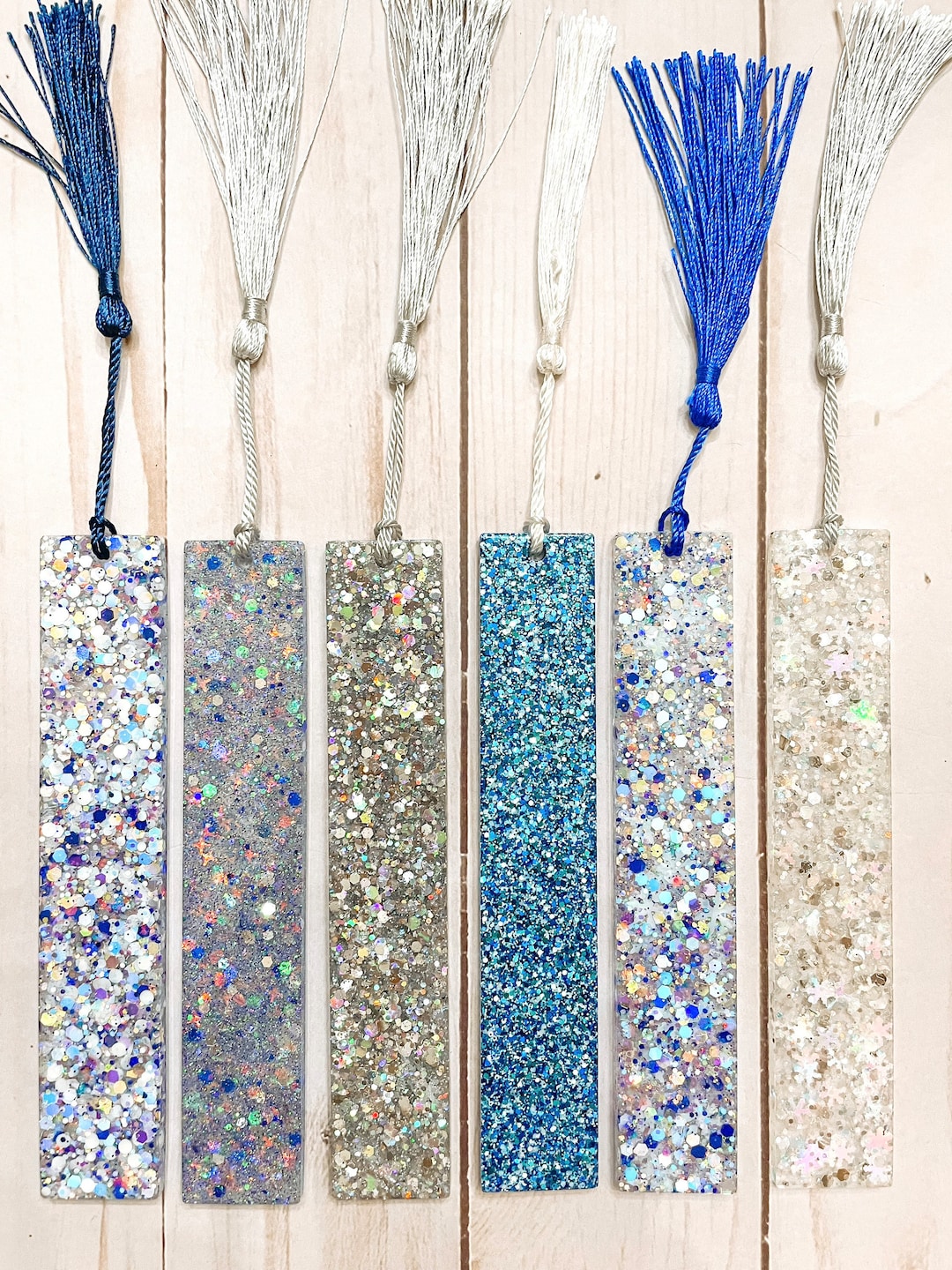 Glitter Resin Bookmark, Winter Holiday, Blue Silver White, Gift for ...