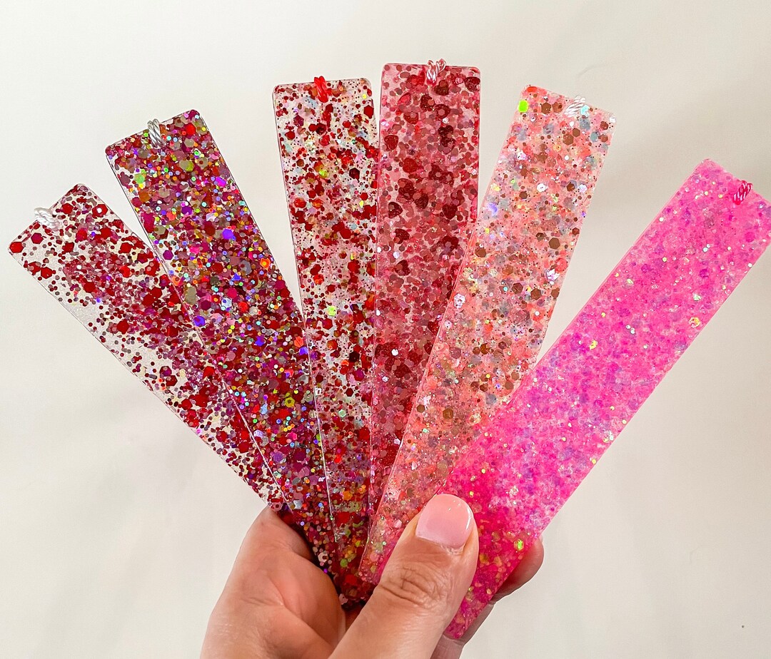 Pink and Red Glitter Holographic Resin Bookmarks - Etsy
