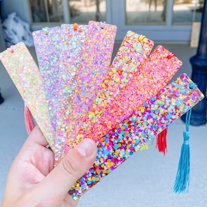 NEON GLITTER bookmarks, Summer, 80s Vibes, Fun Bookmarks, Handmade Resin Bookmarks