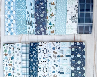 Winter Laminated Bookmark, Christmas, Blue and White, Penguin, Snowflakes - Holiday - Laminated Double Sided Bookmarks