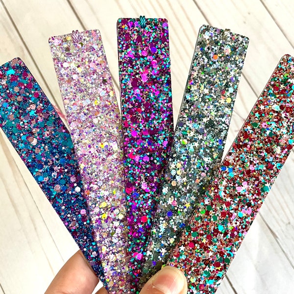 Glitter Resin Bookmark, Colorful Bookmark, Peacock, Mermaid, Space, Holographic, Sparkly, gift for Readers, Individual or Set