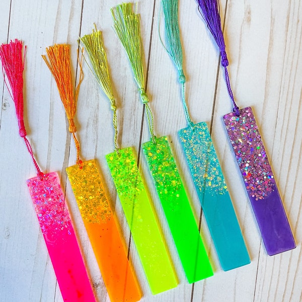 Glitter Neon Resin Handmade Bookmarks - Summer Bookmarks - Fun Bookmarks - Gift for Readers - Gift for Teens, Kids