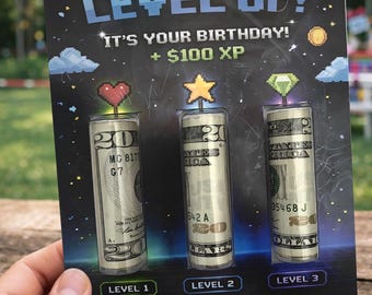 Videospiel Geburtstags-Geldhalter, Level Up Cash Karte, Gamer Party Geschenk