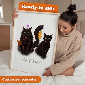 Ritratto personalizzato di un animale domestico, illustrazione di un gatto personalizzato, decorazione murale di cani e gatti, animale domestico disegnato a mano, idee per commemorare un animale domestico, regalo di Natale digitale, arte per animali domestici