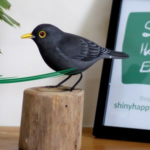 Blackbird  - Wooden Ornament -  Handmade - Fair-Trade - Wooden Carving