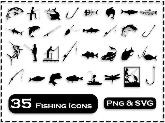 Iconos de pesca / SVG y PNG / Descarga digital instantánea para