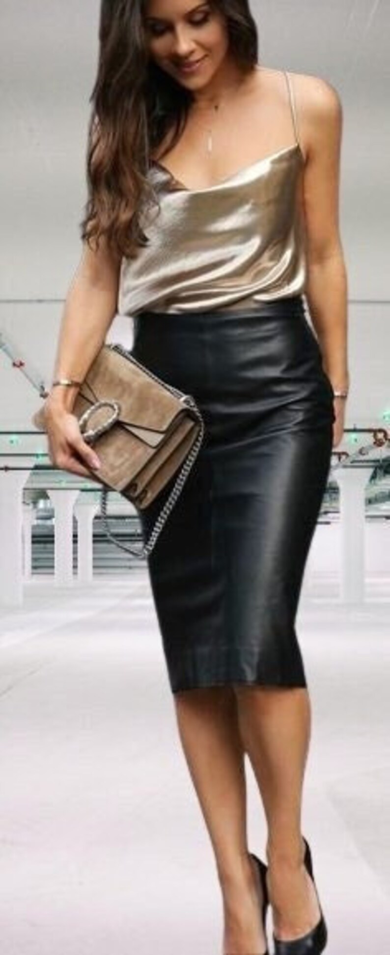 Stylish Lambskin Leather Skirt Long Leather Skirt Black - Etsy