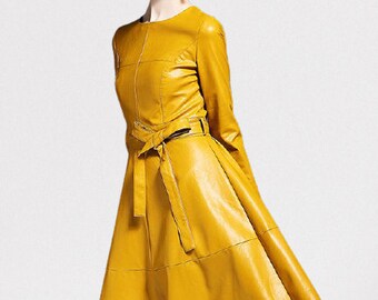 yellow leather dress