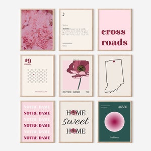 Notre Dame digitaler download, adrette Zimmer Dekor, Wohnheim Dekor, Indiana Hoosiers Poster, Pfingstrose Malerei