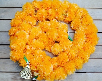 Artificial Marigold Garland/ Toran with bells- set of 2, for Decoration, Diwali, Wedding, Haldi ,Sangeet Decor, Mehendi, Puja, Indian decor