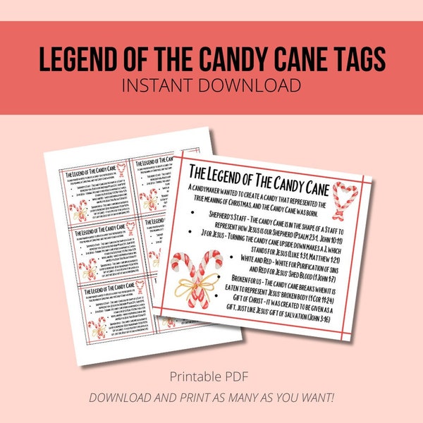 Legend of the Candy Cane Treat Tags, Printable Candy Cane Tags for families, church classes, and gifts