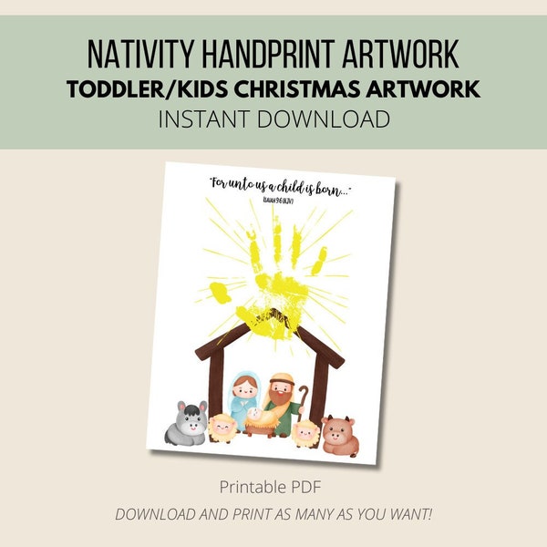 Nativity Handprint Artwork, Printable Christmas Toddler Art Template