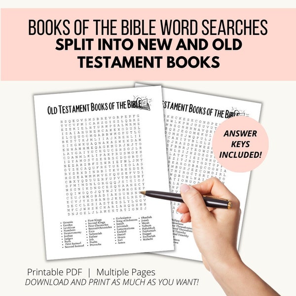 Books of the Bible Word Search Printables for Kids, Teens, and Adults, New Testament Books Word Search, Old Testament Books Word Search