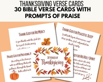 30 Verses of Thanksgiving, Printable Bible Verses and Praise Prompts for Personal or Family Devotionals, Church Classes, Table Settings, etc