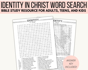 Identity in Christ Word Search, Printable Christian Word Search, Bible Study Resource for Adults, Teens, and Kids, Family Friendly Game