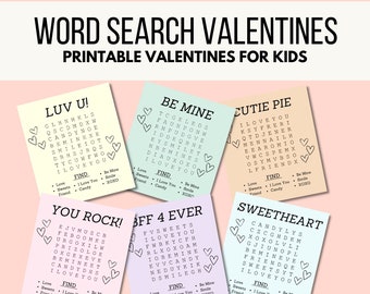 Word Search Valentines for Kids, Set of 6 Printable Valentine Cards, Print at Home Classroom Valentines, Scripture Valentines