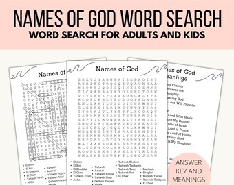 Names of God Word Search for Kids and Adults, Printable Word Search, Bible Word Game, Bible Study Resource