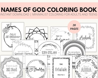 Names of God Minimalist Coloring Book for Adults, Printable Coloring Book, Scripture Coloring, Bible Study Resource