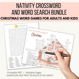 Nativity Word Search and Crossword Printable Bundle, Christmas Word Games for Kids and Adults, Bible Games