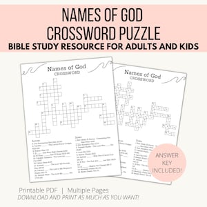 Names of God Crossword Puzzle Printable Crossword for Kids and Adults
