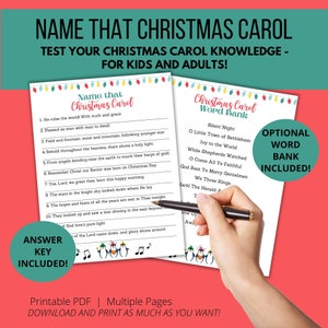 Name that Christmas Carol Printable Party Game, Guess the Christmas Carol Game, Christmas Church Game, Religious Party Game