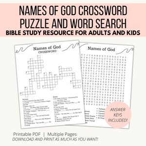 Names of God Games Bundle, Bible Study Resource for Kids and Adults, Scripture Crossword Puzzle and Word Search, Sunday School Resource