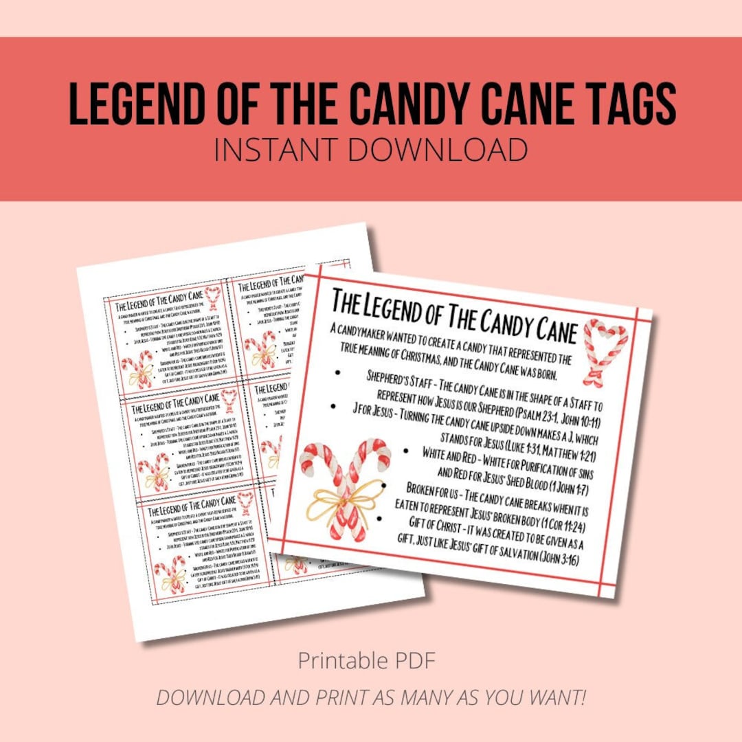 Legend of the Candy Cane Treat Tags, Printable Candy Cane Tags for ...