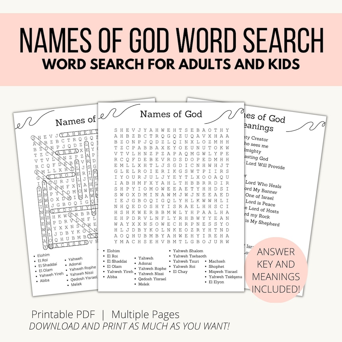 Names of God Word Search for Kids and Adults, Printable Word Search ...