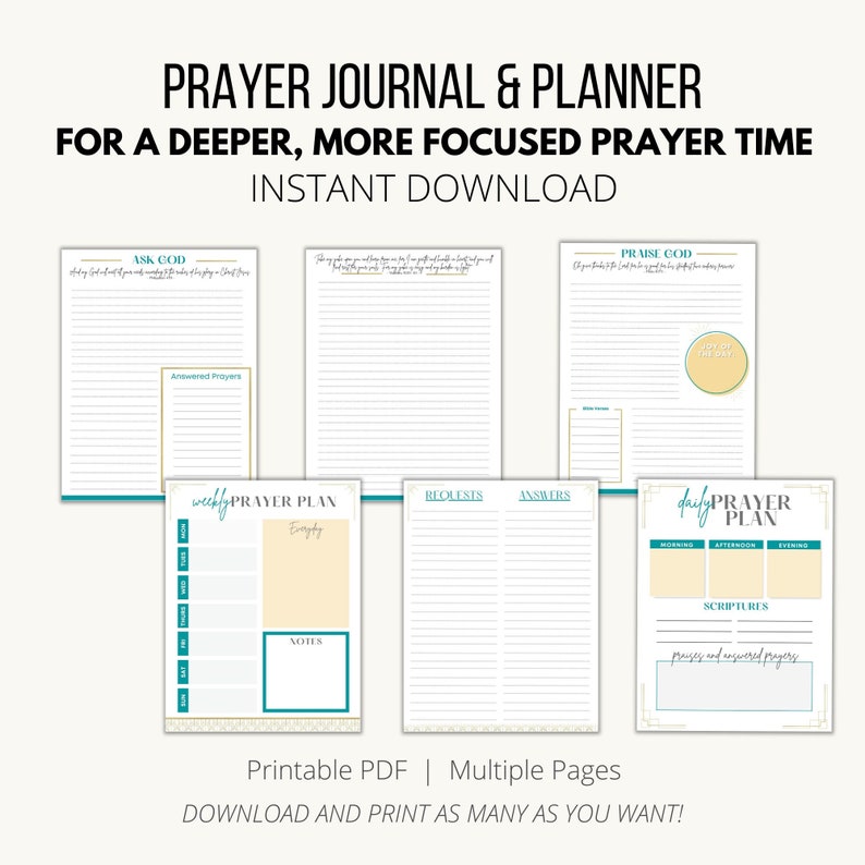Prayer Journal Printable, Prayer Planner, Digital Prayer Journal and