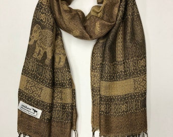 Contemporary Thai Scarf Shawl Wrap Brown soft and comfortable, Unique Patterns and Designs, , Other Colours