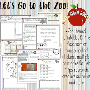 Zoo unit study, animal themed activities, zoo field trip activities, learning pack, zoo worksheets, going to the zoo