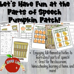 Learning and Reviewing Parts of Speech, Fall Themed Parts of Speech and Grammar Activities, Pumpkin Parts of Speech