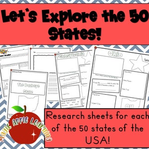 Aprender los 50 estados, aprender sobre los cincuenta estados, estudios sociales, EE. UU., historia, actividades de aprendizaje y organizadores