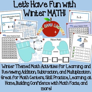 Winter Math Activities | Addition | Subtraction | Multiplication | Flashcards | Math Review and Learning