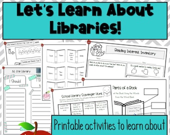 Library Activities, Learn about the Library, Reading and Library Scavenger Hunts, Parts of a Book, Reading and Book Activities, Library Week