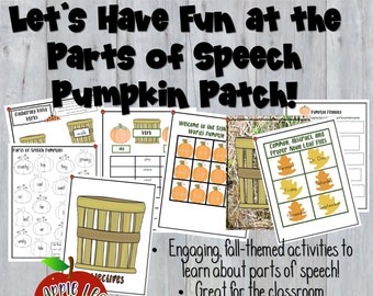 Learning and Reviewing Parts of Speech, Fall Themed Parts of Speech and Grammar Activities, Pumpkin Parts of Speech