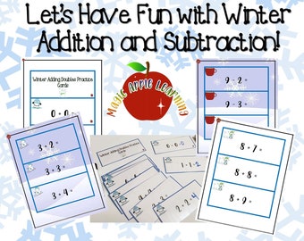 Addition and Subtraction Flashcards Winter Themed with Winter Hundred Chart