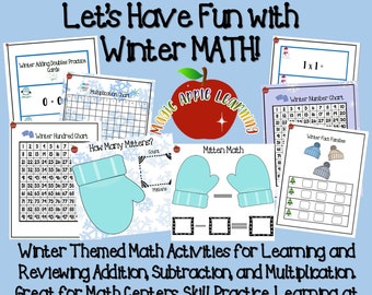 Winter Math Activities | Addition | Subtraction | Multiplication | Flashcards | Math Review and Learning