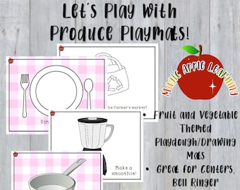 Fruit and Vegetable Playdough Mats, Pretend Play, Playmats, Travel Activity